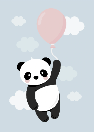 Panda med lyserrød ballon