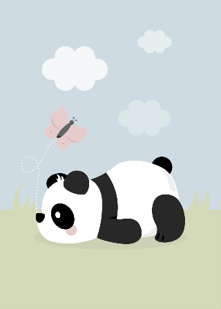 Panda og lyserrød sommerfugl