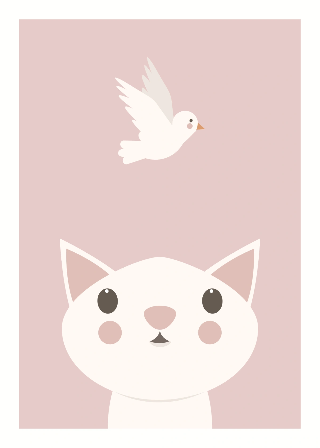 Forhåndsvisning af Plakater: Hvid kat og fugl