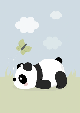 Forhåndsvisning af Plakater: Panda og grøn sommerfugl