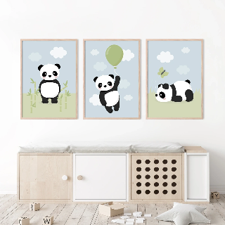 Forhåndsvisning af Plakater: Panda med grøn ballon