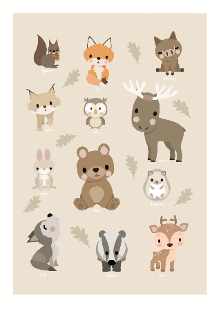 Infrarød Muligt Tålmodighed Plakater med dyr fra skoven | Magiske børneværelser