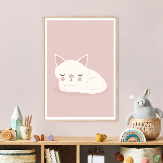 Forhåndsvisning af Plakater: Sovende hvid kat