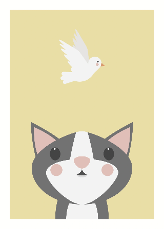 Forhåndsvisning af Plakater: Grå kat og fugl