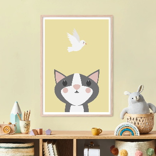 Forhåndsvisning af Plakater: Grå kat og fugl