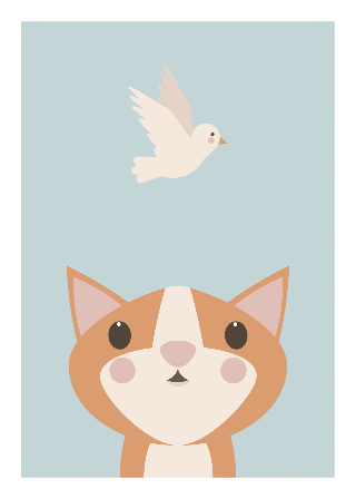 Forhåndsvisning af Plakater: Orange kat og fugl