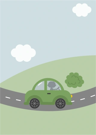 Grøn bil undervejs
