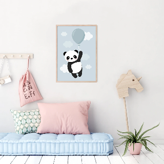 Forhåndsvisning af Plakater: Panda med blå ballon