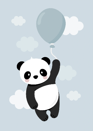 Panda med blå ballon
