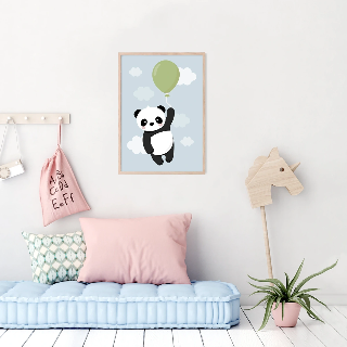 Forhåndsvisning af Plakater: Panda med grøn ballon