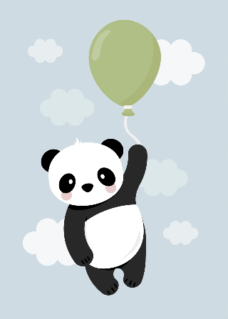 Panda med grøn ballon
